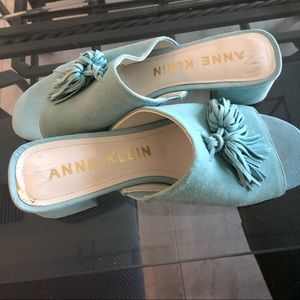 Anne Klein Seafoam green suede slides in size 9.